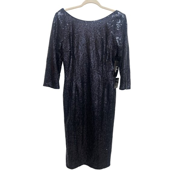Lulu's NWT Let's Dance Navy Blue Sequin Bodycon Midi Dress - Picture 4 of 9